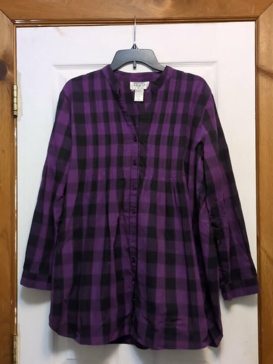 Mainstreet Blues Tops - Mainstreet Blues Sz L Buffalo Check Button Down Blouse Oversized Pleated Farmcor